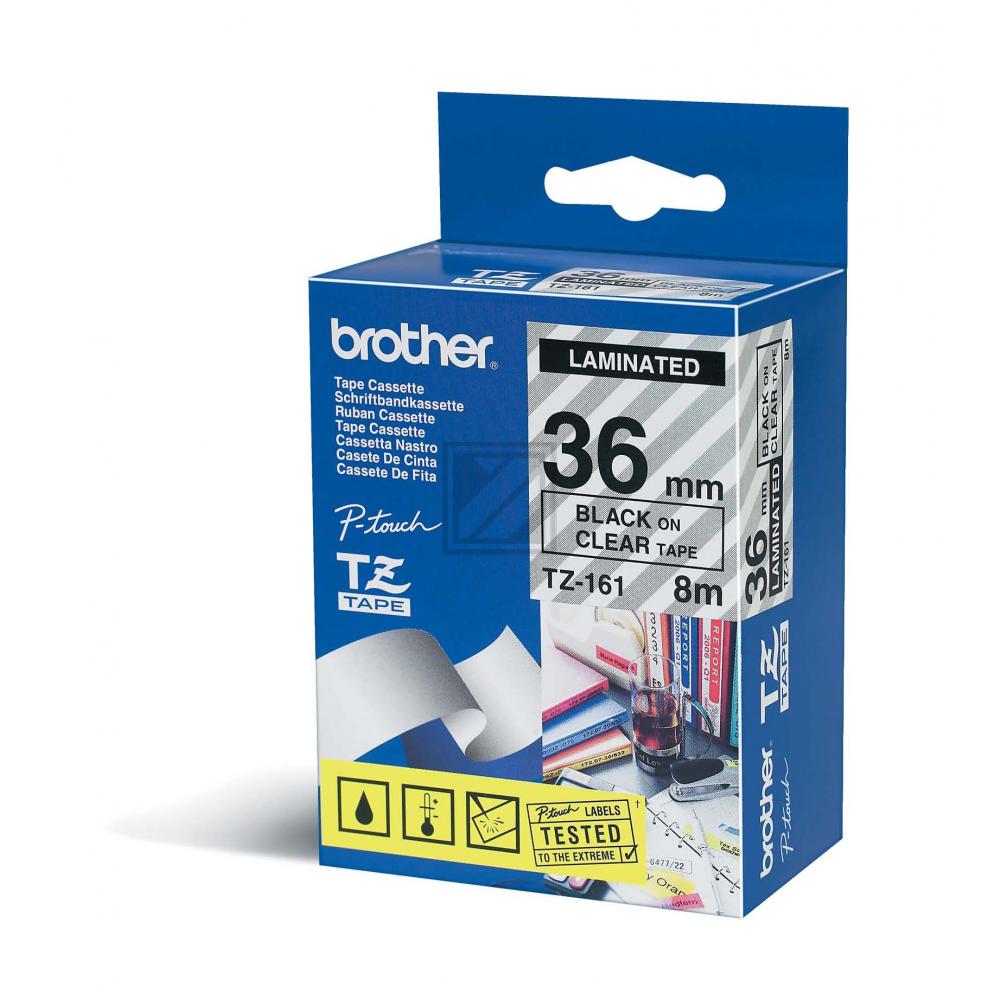TZE161 BROTHER PT Schriftband 36mm klar schwarz 8 Meter laminiert