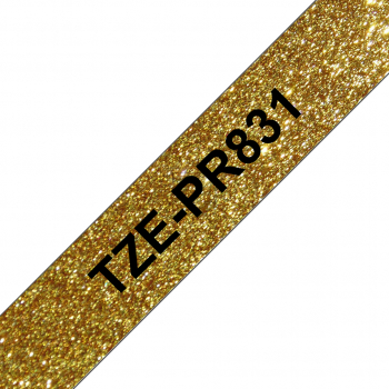 TZEPR831 BROTHER PT Schriftband 12mm schwarz gold 8 Meter laminiert