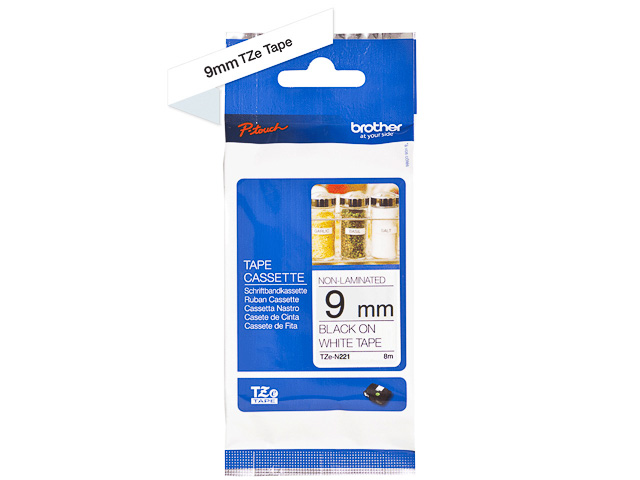TZEN221 BROTHER PTOUCH 9mm WEISS-SCHW Schriftband 8m nicht laminiert