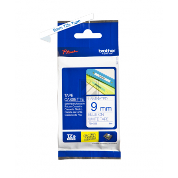 TZE223 BROTHER PT Schriftband 9mm weiss blau 8 Meter laminiert