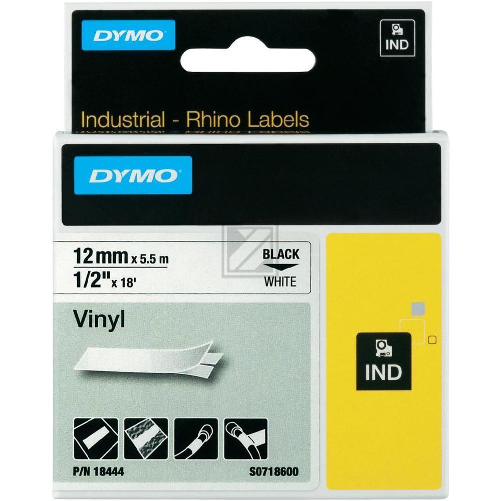 18444 DYMO IND Schriftband 12mm schwarz weiss 5,5 Meter Vinyl