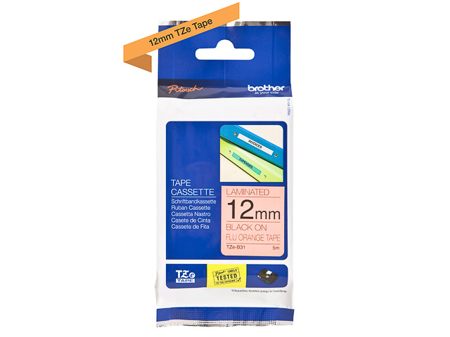 TZEB31 BROTHER PTOUCH 12mm ORANGE-SCHW Schriftband 5m laminiert