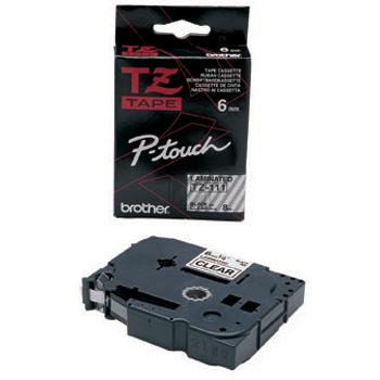 TZE111 BROTHER PT Schriftband 6mm klar schwarz 8 Meter laminiert