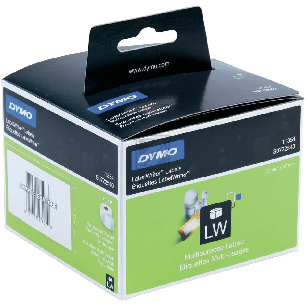 S0722540 DYMO 11354 Etikettenrolle 57x32mm weiss schwarz 1000 Stück Papier