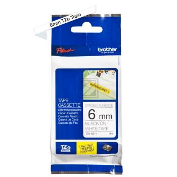 TZES211 BROTHER PT Schriftband 6mm weiss schwarz 8 Meter laminiert