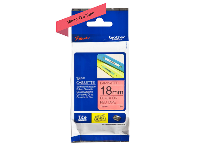 TZE441 BROTHER PTOUCH 18mm ROT-SCHWARZ Schriftband 8m laminiert