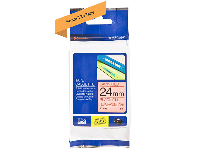 TZEB51 BROTHER PTOUCH 24mm ORANGE-SCHW Schriftband 5m laminiert