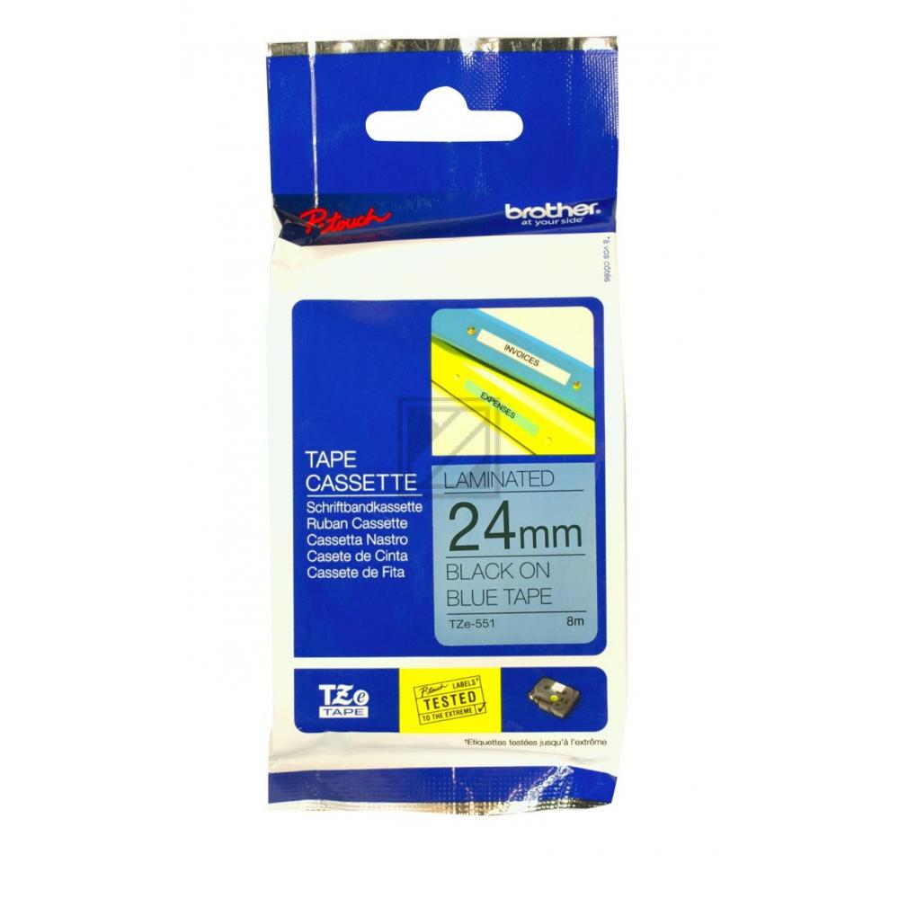 TZE551 BROTHER PT Schriftband 24mm blau schwarz 8 Meter laminiert
