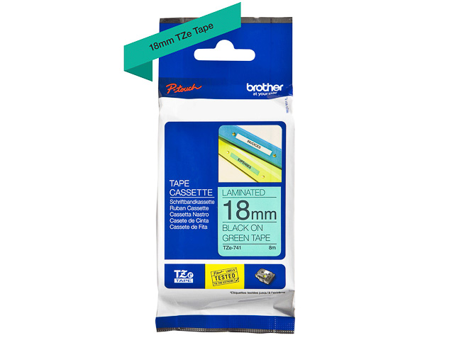 TZE741 BROTHER PTOUCH 18mm GRUEN-SCHW Schriftband 8m laminiert