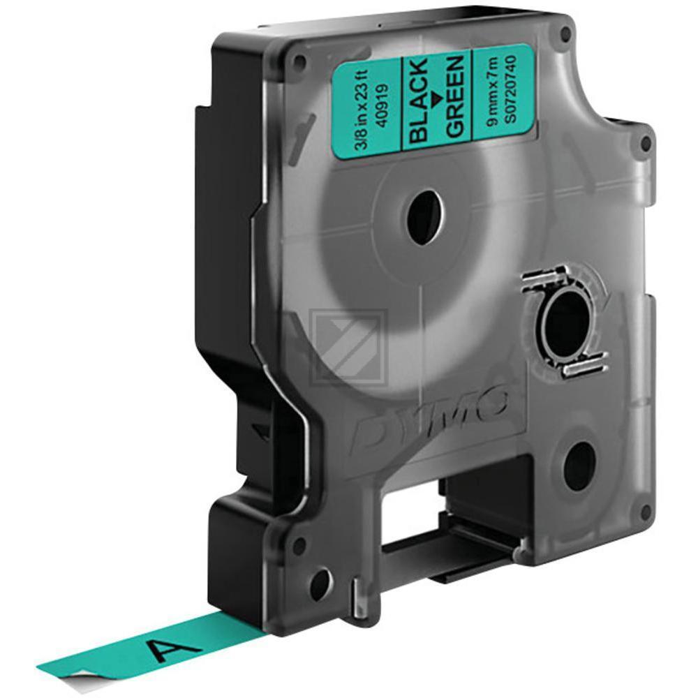S0720740 DYMO D1 Schriftband 9mm schwarz gruen 7 Meter