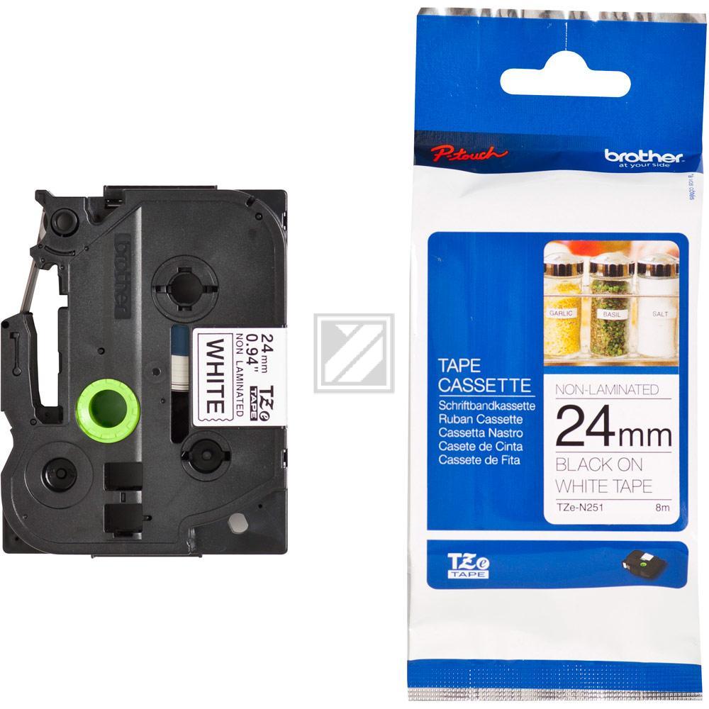 TZEN251 BROTHER PT Schriftband 24mm weiss schwarz 8 Meter nicht laminiert