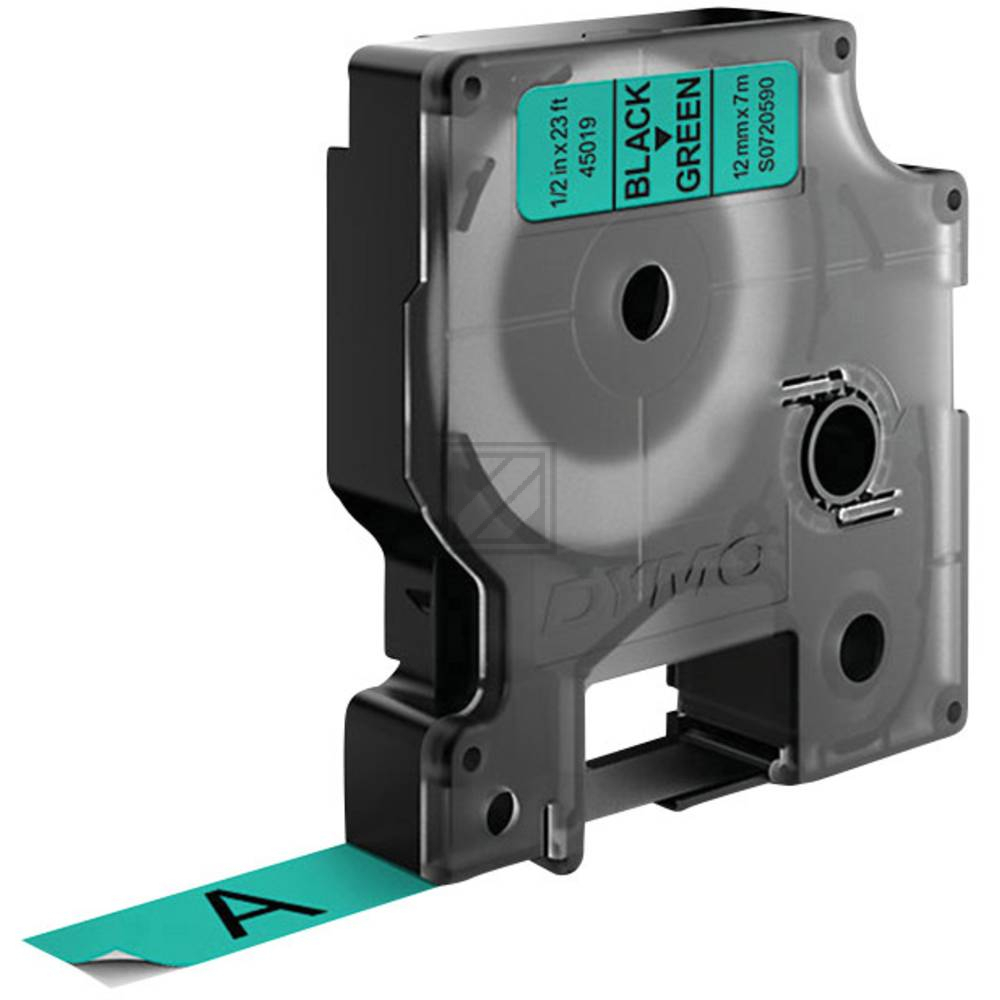 S0720590 DYMO D1 Schriftband 12mm schwarz gruen 7 Meter