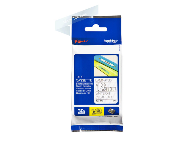 TZE145 BROTHER PTOUCH 18mm KLAR-WEISS Schriftband 8m laminiert