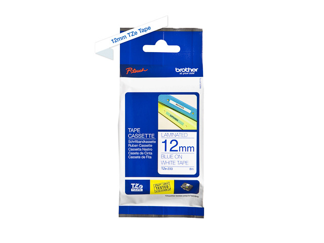 TZE233 BROTHER PTOUCH 12mm WEISS-BLAU Schriftband 8m laminiert