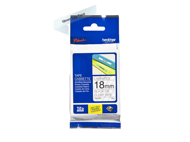 TZE141 BROTHER PTOUCH 18mm KLAR-SCHWARZ Schriftband 8m laminiert