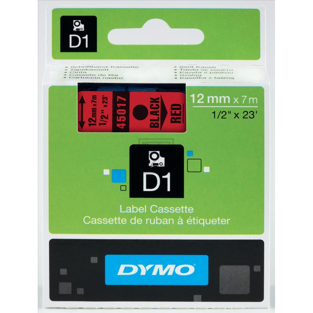 S0720570 DYMO D1 Schriftband 12mm schwarz rot 7 Meter