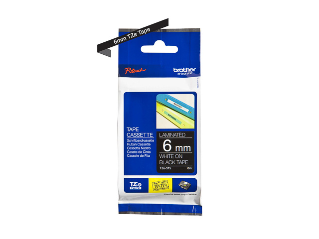 TZE315 BROTHER PTOUCH 6mm SCHWARZ-WEISS Schriftband 8m laminiert