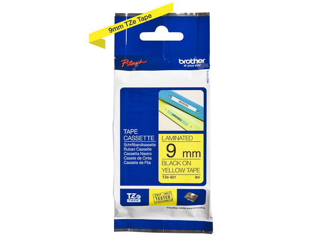 TZE621 BROTHER PTOUCH 9mm GELB-SCHWARZ Schriftband 8m laminiert