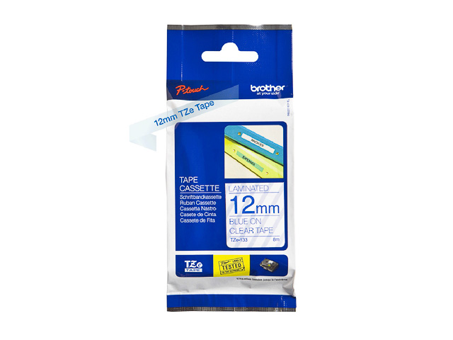 TZE133 BROTHER PTOUCH 12mm KLAR-BLAU Schriftband 8m laminiert