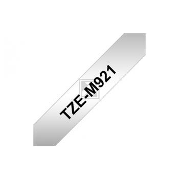 TZEM921 BROTHER PT Schriftband 9mm silber schwarz 8 Meter laminiert matt