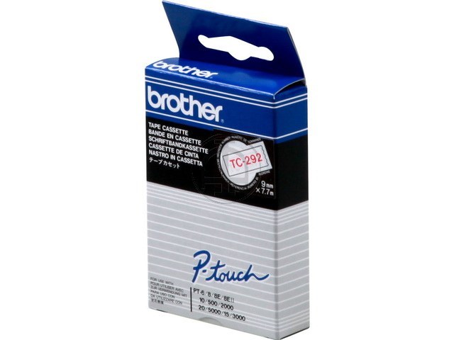 TC292 BROTHER PTOUCH 9mm WEISS-ROT Schriftband 7,7m laminiert