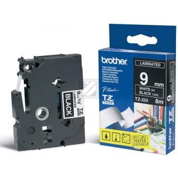 TZE325 BROTHER PT Schriftband 9mm schwarz weiss 8 Meter laminiert