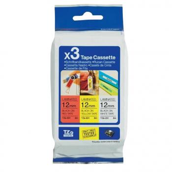 TZE31M3 BROTHER PT Schriftband (3) 12mm gelb rot weiss schwarz 3x8 Meter