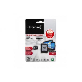 INTENSO MICRO SDXC KARTE UHS-I 64GB 3423490 45MB/s mit Adapter