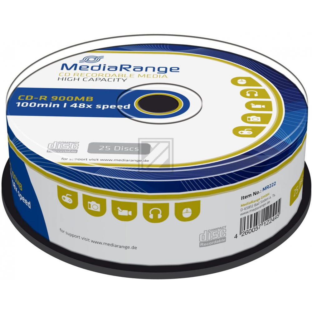 MEDIARANGE CDR100 900MB 48x (25) CB MR222 Cake Box