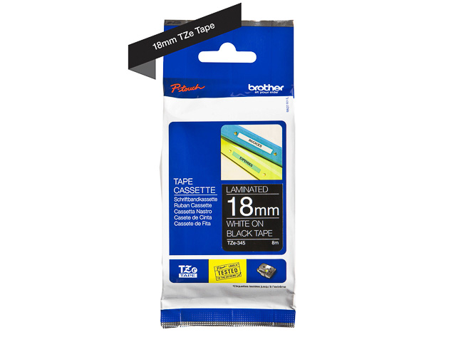 TZE345 BROTHER PTOUCH 18mm SCHW-WEISS Schriftband 8m laminiert