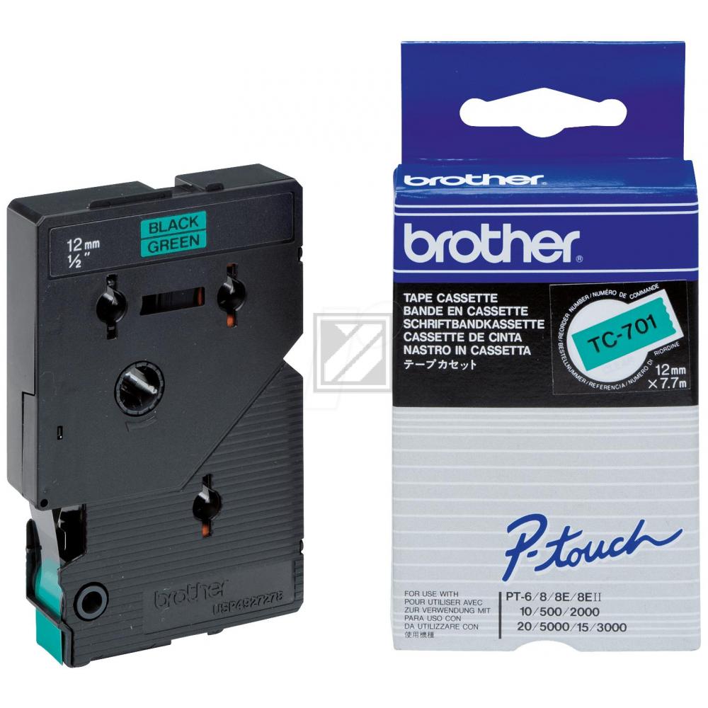 TC701 BROTHER PT Schriftband 12mm gruen schwarz 7,7 Meter laminiert