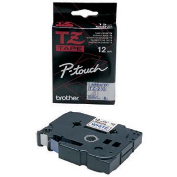 TZE233 BROTHER PT Schriftband 12mm weiss blau 8 Meter laminiert