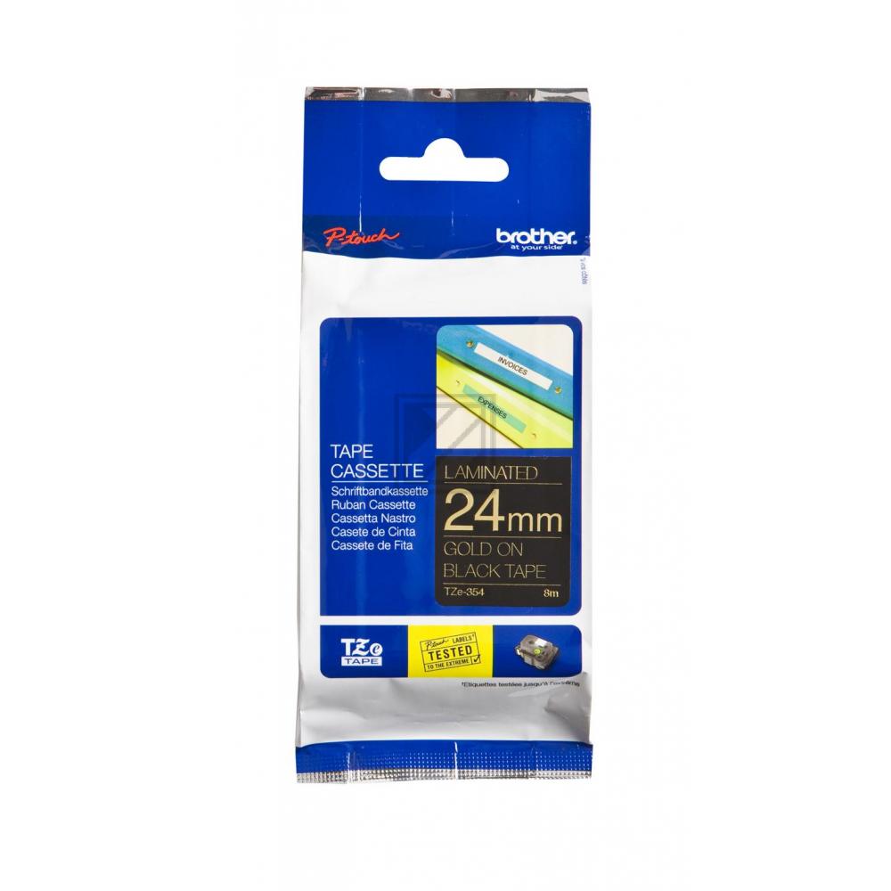 TZE354 BROTHER PT Schriftband 24mm schwarz gold 8 Meter laminiert