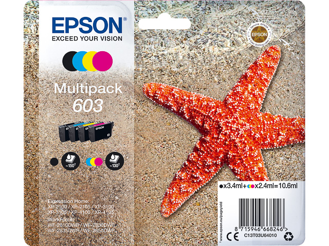 C13T03U64010 EPSON XP2100 TINTE (4) CMYK Nr.603 10,6ml Standard Kapazitaet