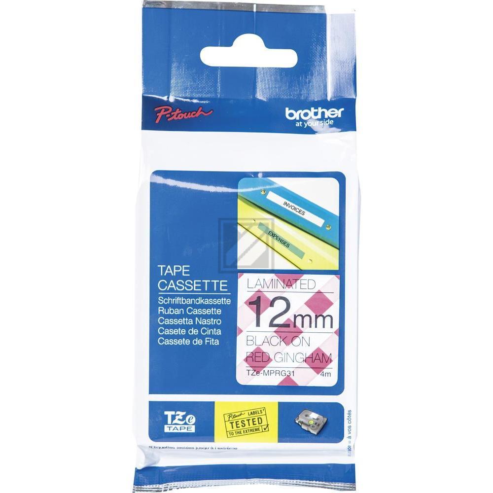 TZEMPRG31 BROTHER PT Schriftband 12mm schwarz rot 4 Meter laminiert Textil