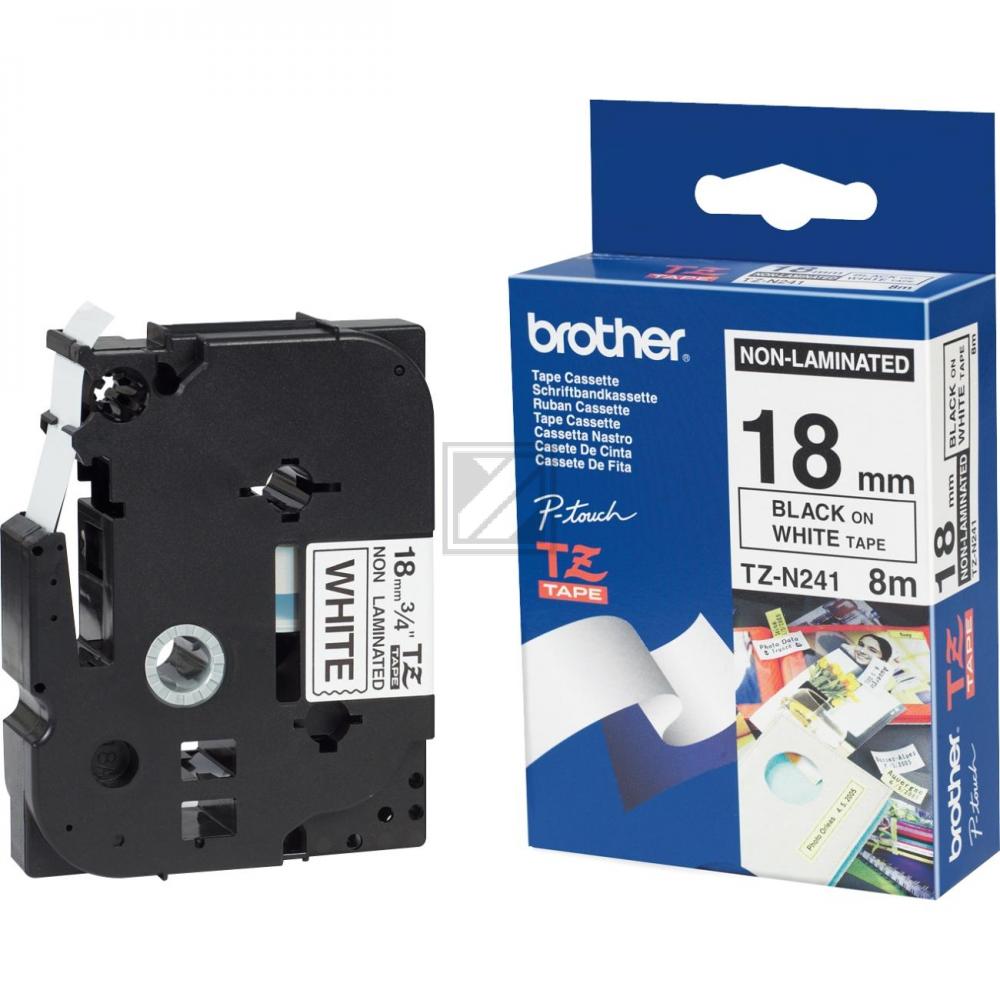 TZEN241 BROTHER PT Schriftband 18mm weiss schwarz 8 Meter nicht laminiert