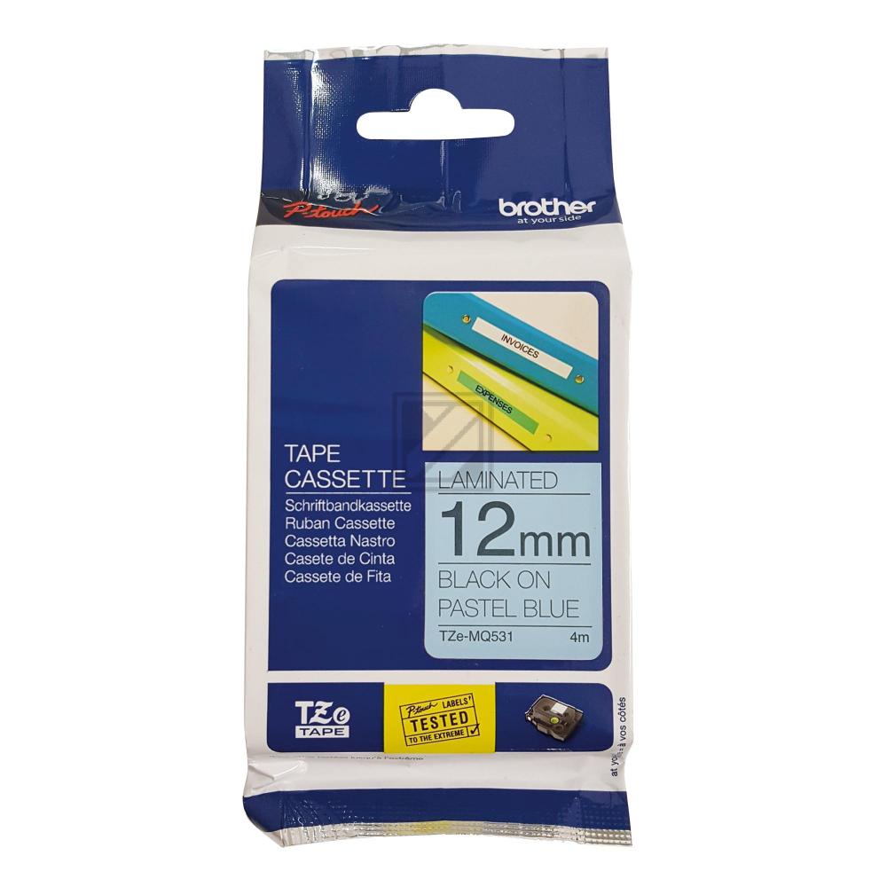 TZEMQ531 BROTHER PT Schriftband 12mm schwarz blau 4 Meter laminiert