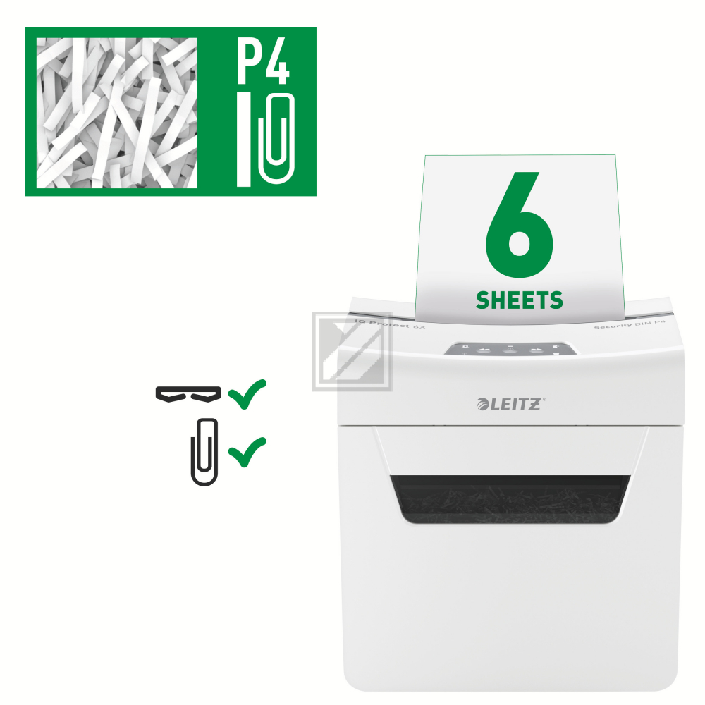 80900000 LEITZ IQ PROTECT 6X P4 Aktenvernichter Partikelschnitt 6Blt
