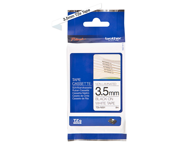 TZEN201 BROTHER PTOUCH 3,5mm WEISS-SCHW Schriftband 8m nicht laminiert