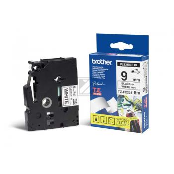 TZEFX221 BROTHER PT Schriftband 9mm weiss schwarz 8 Meter laminiert