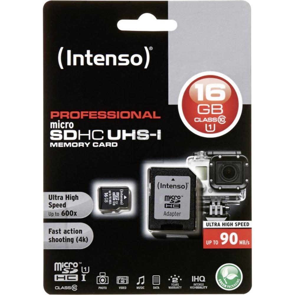 INTENSO MICRO SDHC KARTE UHS-I 16GB 3433470 90MB/s mit Adapter