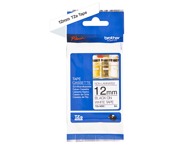 TZEN231 BROTHER PTOUCH12mm WEISS-SCHW Schriftband 8m nicht laminiert