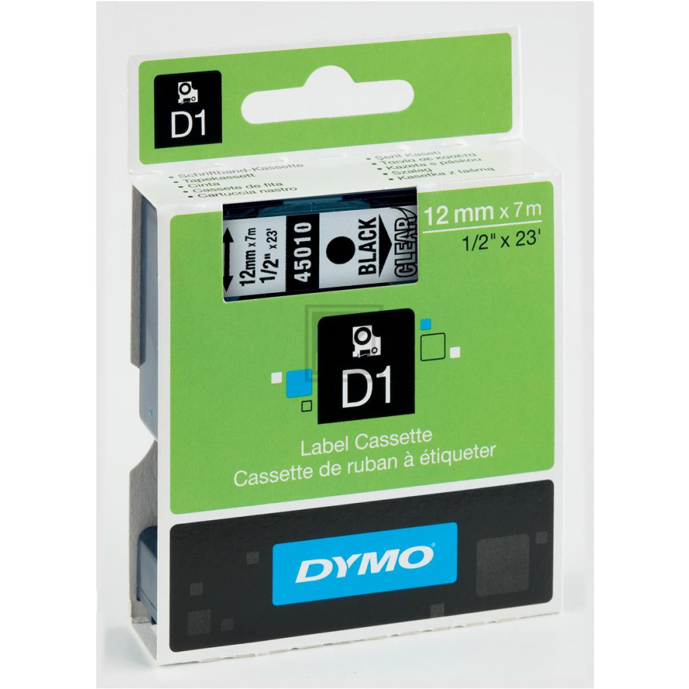 S0720500 DYMO D1 Schriftband 12mm schwarz klar 7 Meter
