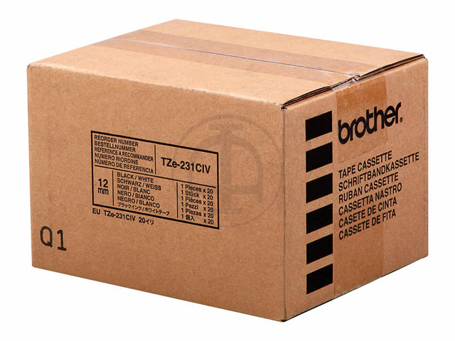 TZE231CIV BROTHER PTOUCH 12mm WEISS-SCH Schriftband 8m laminiert