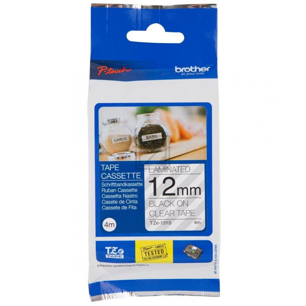 TZE131S BROTHER PT Schriftband 12mm klar schwarz 4 Meter laminiert