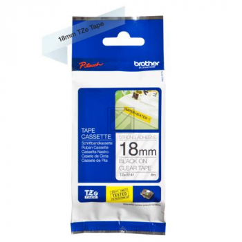 TZES141 BROTHER PT Schriftband 18mm klar schwarz 8 Meter laminiert