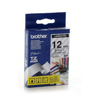 TZES131 BROTHER PT Schriftband 12mm klar schwarz 8 Meter laminiert
