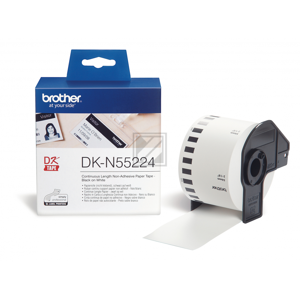 DKN55224 BROTHER QL550 Etikettenrolle 54mm weiss schwarz 30,48 Meter Papier
