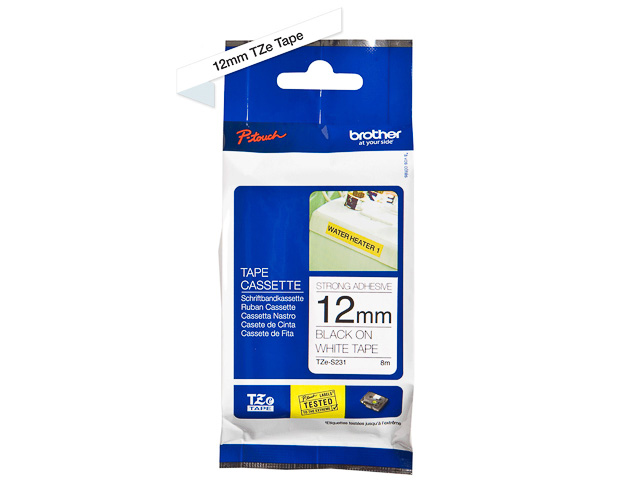 TZES231 BROTHER PTOUCH 12mm WEISS-SCHW Schriftband 8m laminiert