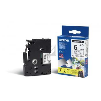 TZEFX211 BROTHER PT Schriftband 6mm weiss schwarz 8 Meter laminiert